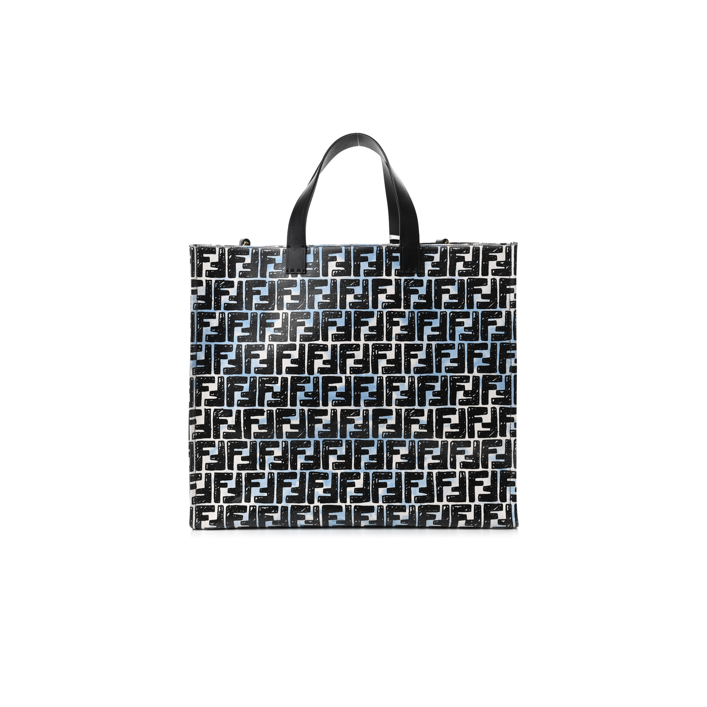 FENDI X JOSHUA VIDES COATED CANVAS FF CLOUDY SHOPPING TOTE WHITE CELESTE BLACK (39*35*19cm)
